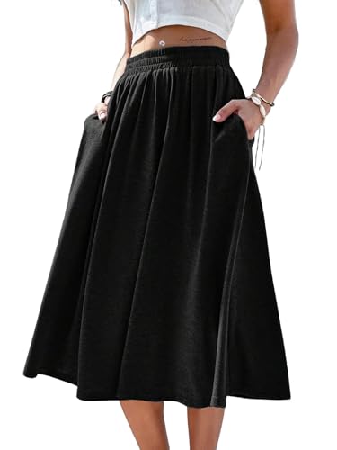 SOFIA'S CHOICE Damen-Midirock mit hoher elastischer Taille und Tasche, A-Linie, Swing-Röcke, Schwarz, Klein von Sofia's Choice