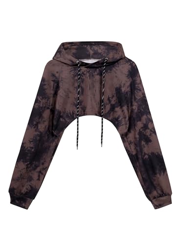 SOFIA'S CHOICE Damen Tie Dye Cropped Hoodie Langarm Super Crop Top Sweatshirts Pullover, Brown Td, S von Sofia's Choice