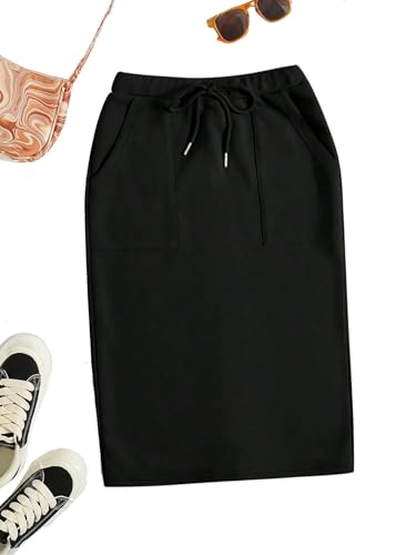 SOFIA'S CHOICE Damenrock mit Kordelzug, hohe Taille, A-Linie, Midi-Röcke mit Taschen, Schwarzes Knie, XX-Large von Sofia's Choice