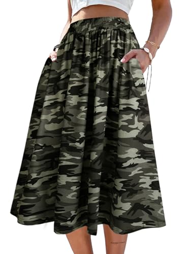 SOFIA'S Choice Röcke für Damen, Midi-Länge, A-Linie, schwingender fließender Rock mit Taschen, Camo, XX-Large von Sofia's Choice