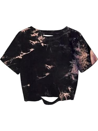 Sofia's Choice Damen Crop Top Basic Tie Dye T Shirt Zerrissenes Kurzarm Oberteil Brown M von Sofia's Choice