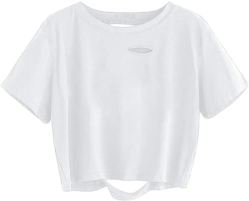 Sofia's Choice Damen Crop Top Basic Tie Dye T Shirt Zerrissenes Kurzarm Oberteil White XL von Sofia's Choice