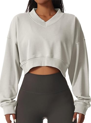 Sofia's Choice Damen Cropped Pullover V-Ausschnitt Langärmliges Casual Sweatshirt Top Schwarz XL von Sofia's Choice