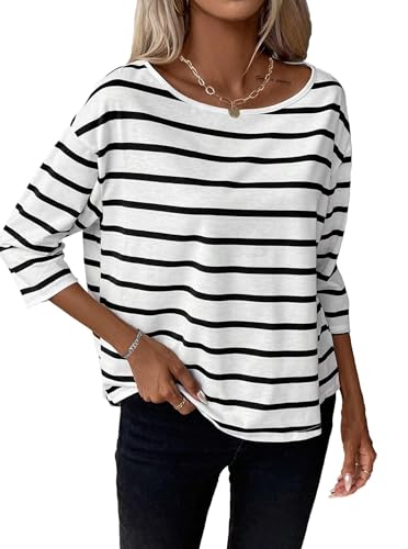 Sofia's Choice Damen Gestreift 3/4 Arm Top Boat Neck T Shirt Breton Bluse Schwarz-Weiß S von Sofia's Choice