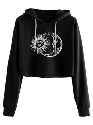 Sofia's Choice Damen Kordelzug Sweatshirt mit Grafischem Cropped Kapuzenpullover Casual Hoodie Schwarz XL Sofia's Choice Damen Kordelzug Sweatshirt mit Grafischem Cropped Kapuzenpullover Casual Hoodie Schwarz XL von Sofia's Choice