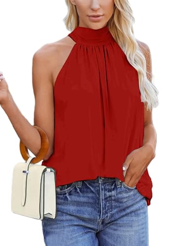 Sofia's Choice Damen Neckholder Ärmelloses Top Sommer Elegante Weste Selbst Binden Oberteil Rot L von Sofia's Choice