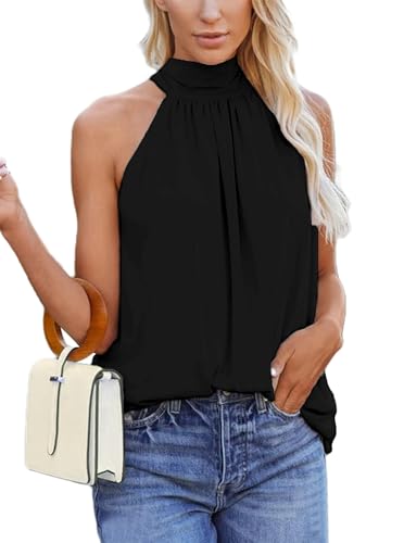 Sofia's Choice Damen Neckholder Ärmelloses Top Sommer Elegante Weste Selbst Binden Oberteil Schwarz XXL von Sofia's Choice