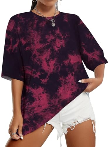 Sofia's Choice Damen Oversize Batik T Shirt Kurzarm Top Sommer Locker Oberteile Rosa Batik L von Sofia's Choice