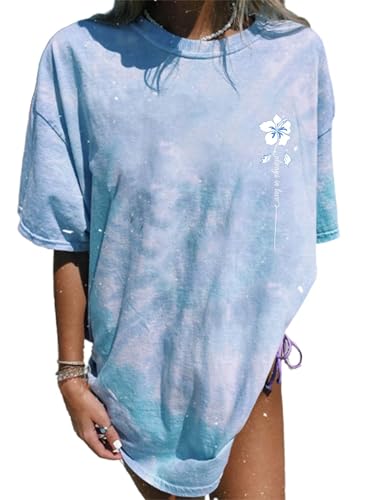 Sofia's Choice Damen Oversize Batik T Shirt Kurzarm Top mit Grafischem Locker Oberteile Blau L von Sofia's Choice