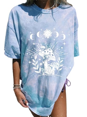 Sofia's Choice Damen Oversize Batik T Shirt Kurzarm Top mit Grafischem Locker Oberteile Blau S von Sofia's Choice