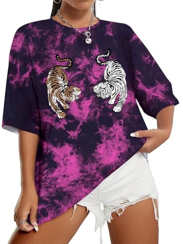 Sofia's Choice Damen Oversize Batik T Shirt Kurzarm Top mit Grafischem Locker Oberteile Rot S von Sofia's Choice