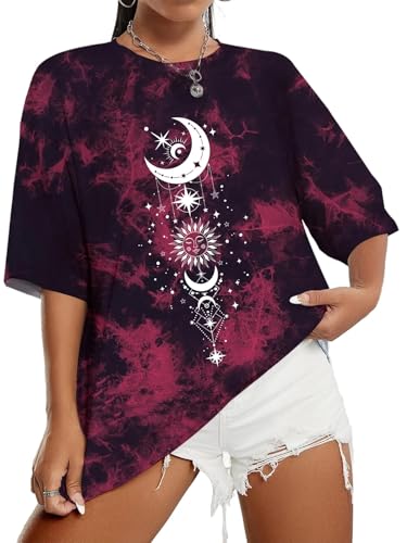 Sofia's Choice Damen Oversize Batik T Shirt Kurzarm Top mit Grafischem Locker Oberteile Rot XL von Sofia's Choice