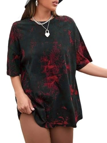 Sofia's Choice Damen Oversize Batik T Shirt Rundhals Kurzarm Top Sommer Locker Oberteile Tie-dye Red XXL von Sofia's Choice