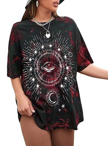 Sofia's Choice Damen Oversize Kurzarm T Shirt Lose Tie-Dye Top Casual Sommer Oberteile Red Eye L von Sofia's Choice