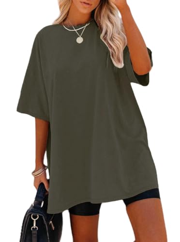 Sofia's Choice Damen Oversize Kurzarm T Shirt Rundhals Loose Top Casual Sommer Oberteile Braun L von Sofia's Choice