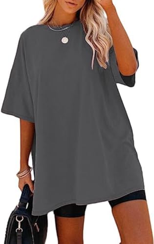 Sofia's Choice Damen Oversize Kurzarm T Shirt Rundhals Loose Top Casual Sommer Oberteile Dunkelgrau M von Sofia's Choice