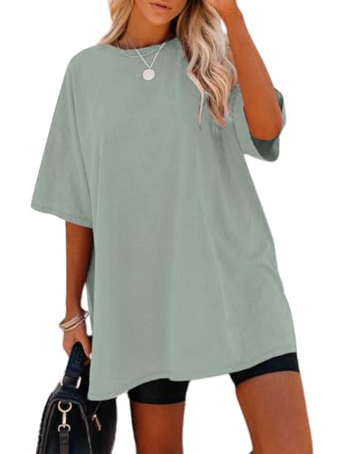 Sofia's Choice Damen Oversize Kurzarm T Shirt Rundhals Loose Top Casual Sommer Oberteile Green M von Sofia's Choice