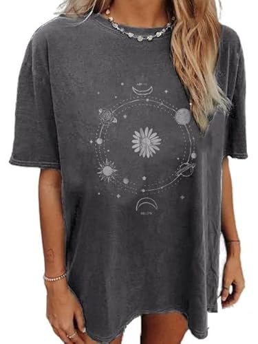 Sofia's Choice Damen Oversize Kurzarm T Shirt Rundhals Loose Top Casual Sommer Oberteile Grey L von Sofia's Choice