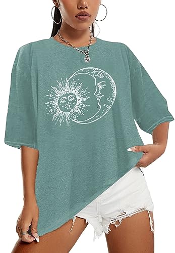 Sofia's Choice Damen Oversize Kurzarm T Shirt Rundhals Loose Top Casual Sommer Oberteile Grün L von Sofia's Choice