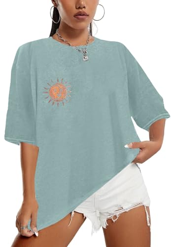 Sofia's Choice Damen Oversize Kurzarm T Shirt Rundhals Loose Top Casual Sommer Oberteile Grün M von Sofia's Choice