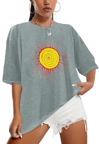 Sofia's Choice Damen Oversize Kurzarm T Shirt Rundhals Loose Top Casual Sommer Oberteile Grün S von Sofia's Choice