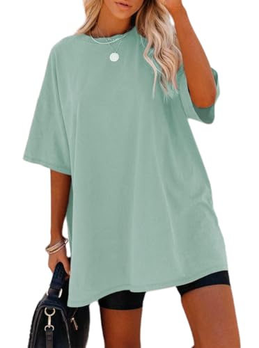 Sofia's Choice Damen Oversize Kurzarm T Shirt Rundhals Loose Top Casual Sommer Oberteile Minzgrün S von Sofia's Choice