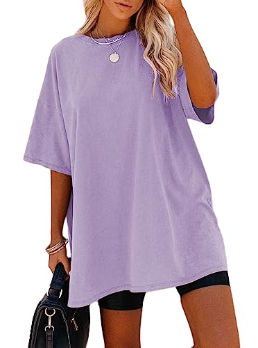 Sofia's Choice Damen Oversize Kurzarm T Shirt Rundhals Loose Top Casual Sommer Oberteile Purple M von Sofia's Choice