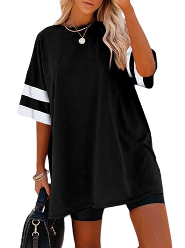 Sofia's Choice Damen Oversize Kurzarm T Shirt Rundhals Loose Top Casual Sommer Oberteile Schwarz S von Sofia's Choice