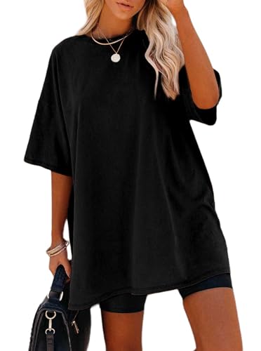 Sofia's Choice Damen Oversize Kurzarm T Shirt Rundhals Loose Top Casual Sommer Oberteile Schwarz XL1 von Sofia's Choice