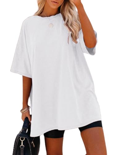Sofia's Choice Damen Oversize Kurzarm T Shirt Rundhals Loose Top Casual Sommer Oberteile Weiß XXL von Sofia's Choice