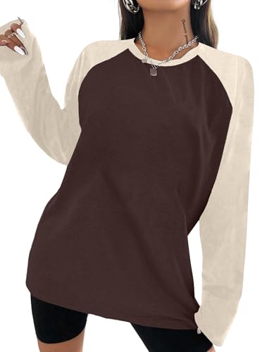 Sofia's Choice Damen Oversize Raglan Langarm T Shirt Rundhals Locker Top Casual Oberteil Braun L von Sofia's Choice