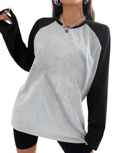 Sofia's Choice Damen Oversize Raglan Langarm T Shirt Rundhals Locker Top Casual Oberteil Schwarz Grau L von Sofia's Choice