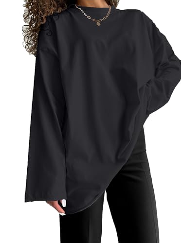Sofia's Choice Damen Oversize Rundhals Langarm T Shirt Basic Top Lockeres Casual Oberteile Schwarz L von Sofia's Choice
