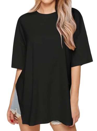 Sofia's Choice Damen Oversize Schlitz T Shirt Kurzarm Rundhals Locker Top Casual Oberteile Schwarz S von Sofia's Choice