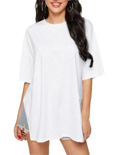 Sofia's Choice Damen Oversize Schlitz T Shirt Kurzarm Rundhals Locker Top Casual Oberteile Weiß XXL von Sofia's Choice