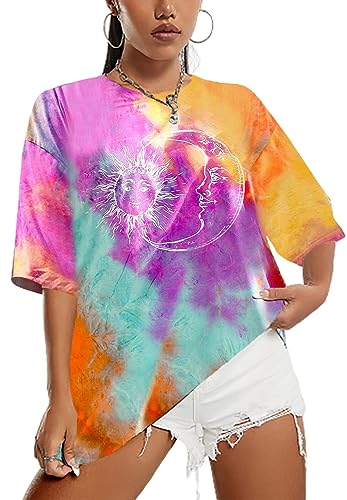 Sofia's Choice Damen Oversize Kurzarm T Shirt Lose Tie-Dye Top Casual Sommer Oberteile Mehrfarbig M von Sofia's Choice