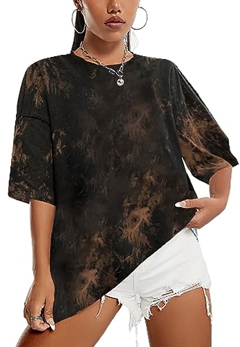 Sofia's Choice Damen Oversize Batik T Shirt Rundhals Kurzarm Top Sommer Locker Oberteile Brown XL von Sofia's Choice