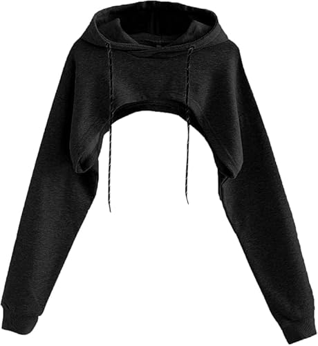 Sofia's Choice Super Crop Sweatshirt Pullover Hoodie Langarm Kordelzug Top Schwarz L von Sofia's Choice