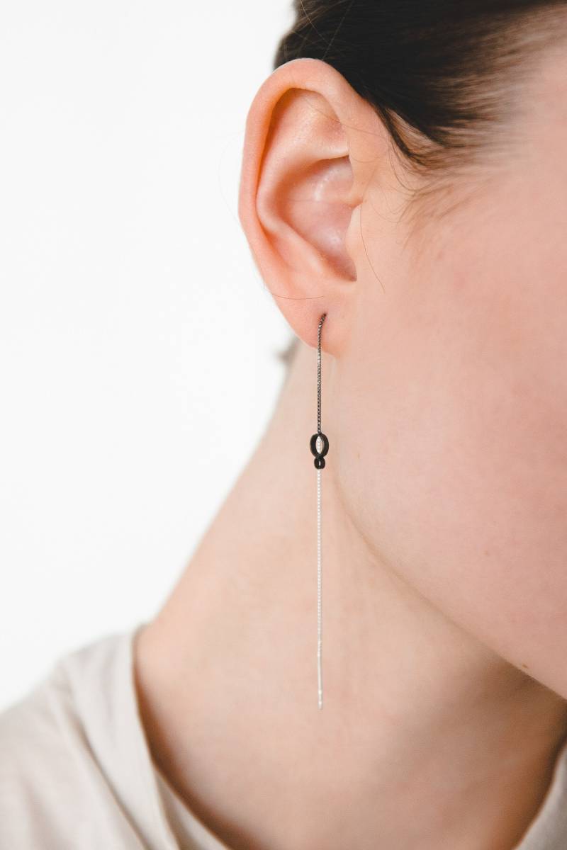 Silber Ketten Ohrringe, Lange Schwarze Kette Einfädler, Kreis Einfädler Ohrringe 925 Silber Ketten Ohrringe, Lange Schwarze Kette Einfädler, Kreis Einfädler Ohrringe 925 von SofiaKovJewelry