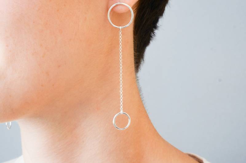 Silber Kreis Ohrringe, Ketten Doppel Tropfen Lange 925 Silber Kreis Ohrringe, Ketten Doppel Tropfen Lange 925 von SofiaKovJewelry