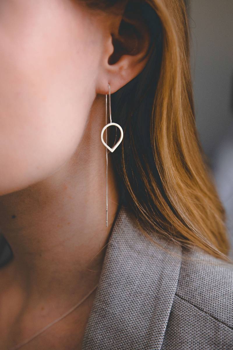 sterling Silber Ketten Ohrringe, Blatt Ohrringe Baumeln Lassen, Kette Baumeln Threader Tropfen von SofiaKovJewelry