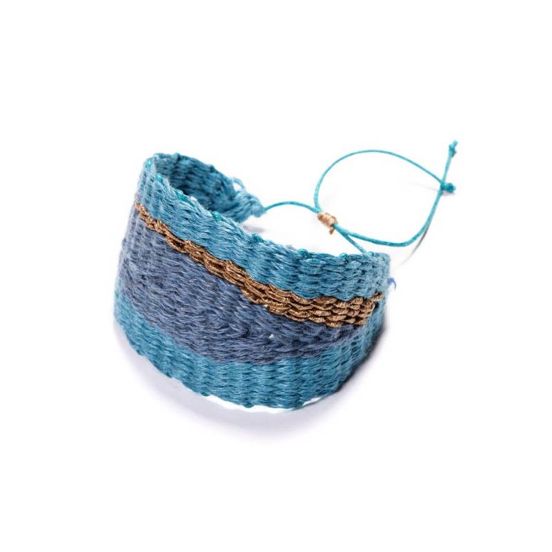 Handgewebtes Blau Armband Leinen Seide Textilkunst Schmuck von SofiaPaschou