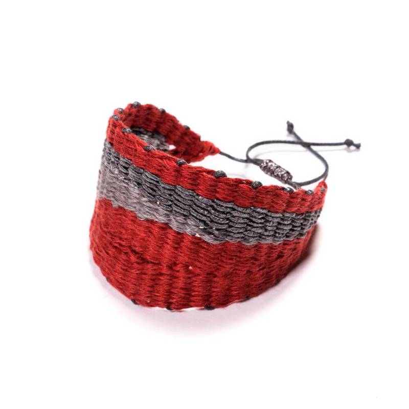 Gewebter Schmuck, Handgewebtes Armband, Statement Textilschmuck, Kunstschmuck, Handgewebter Rot Und Grau von SofiaPaschou