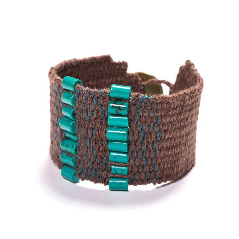 Moderner Schmuck, Handgewebtes Armband, Statement Originelles Design, Einzigartiger Handgefertigter Textile Armspange, Braun & Türkis von SofiaPaschou
