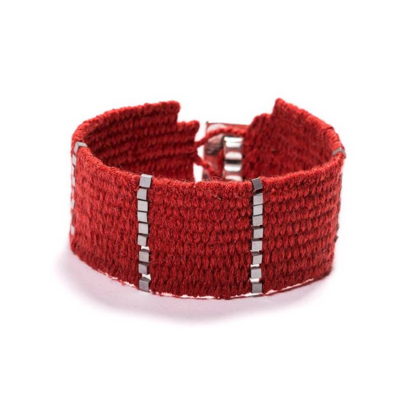 Rotes Armband, Handgewebtes Statement Originelles Design, Einzigartiger Handgefertigter Schmuck, Moderner Geschenk Für Sie von SofiaPaschou