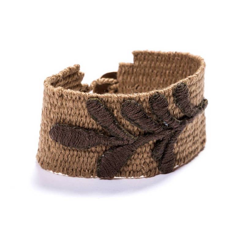 Handgewebtes Statement Armband Leinen & Baumwolle Stickerei, Athen Design von SofiaPaschou