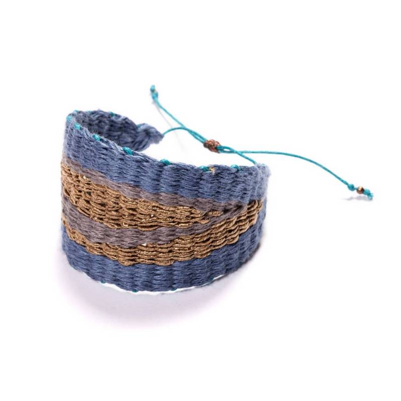Textiler Armreif, Handgewebtes Armband, Statement Moderner Schmuck, Einzigartiger Handgefertigter Original Design, Blau Und Gold von SofiaPaschou