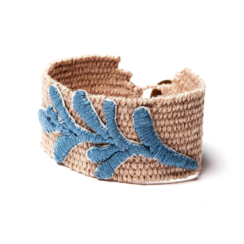 Handgewebtes Statement Armband Besticktes Leinen & Baumwoll Textilschmuck von SofiaPaschou