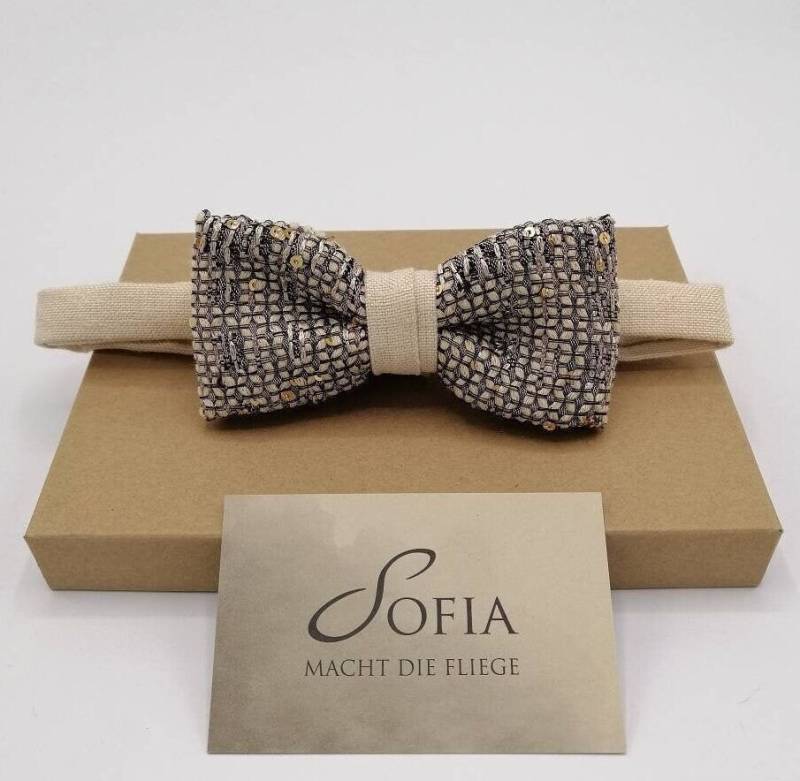 Fliege Lila Beige Pailletten, Bow Tie, Flieder, Gold, Handgefertigt, Unikat, Einzelstück, Sofia Macht Die Fliege, Sofiamachtdiefliege von SofiamachtdieFliege