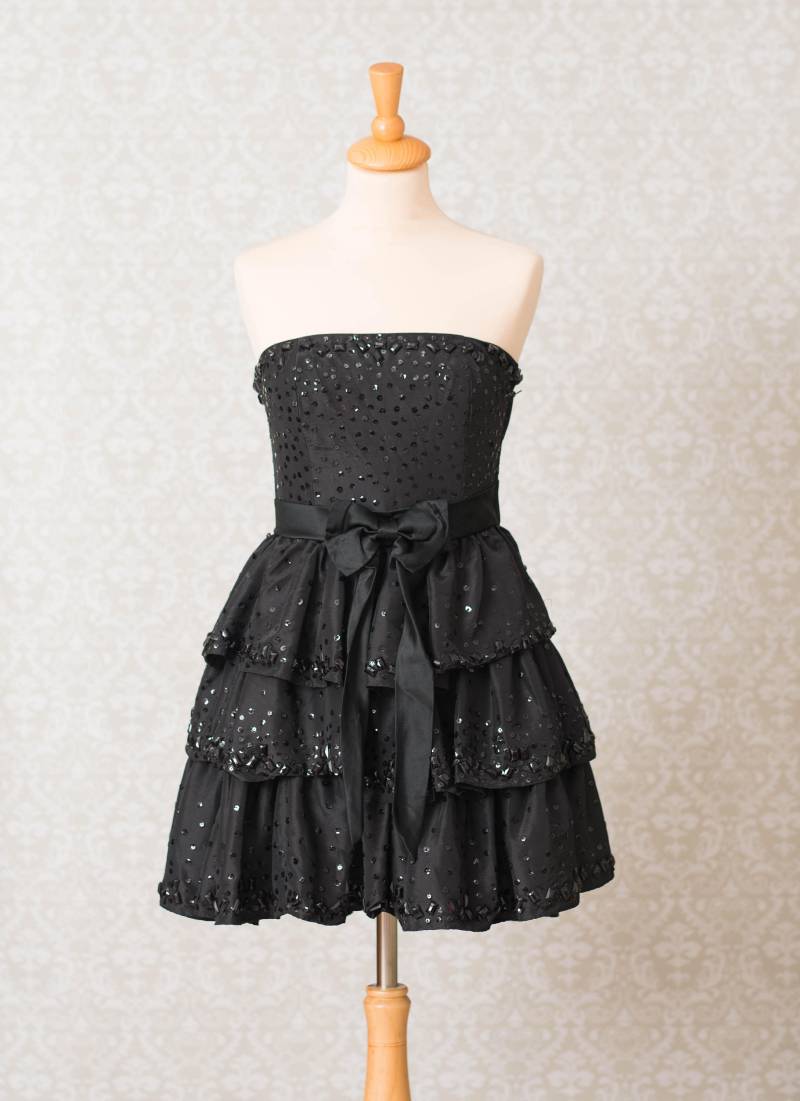Betsey Johnson Schwarze Perlen Pailletten Rüschen Partei Kleid von SofiasVintageAndMore